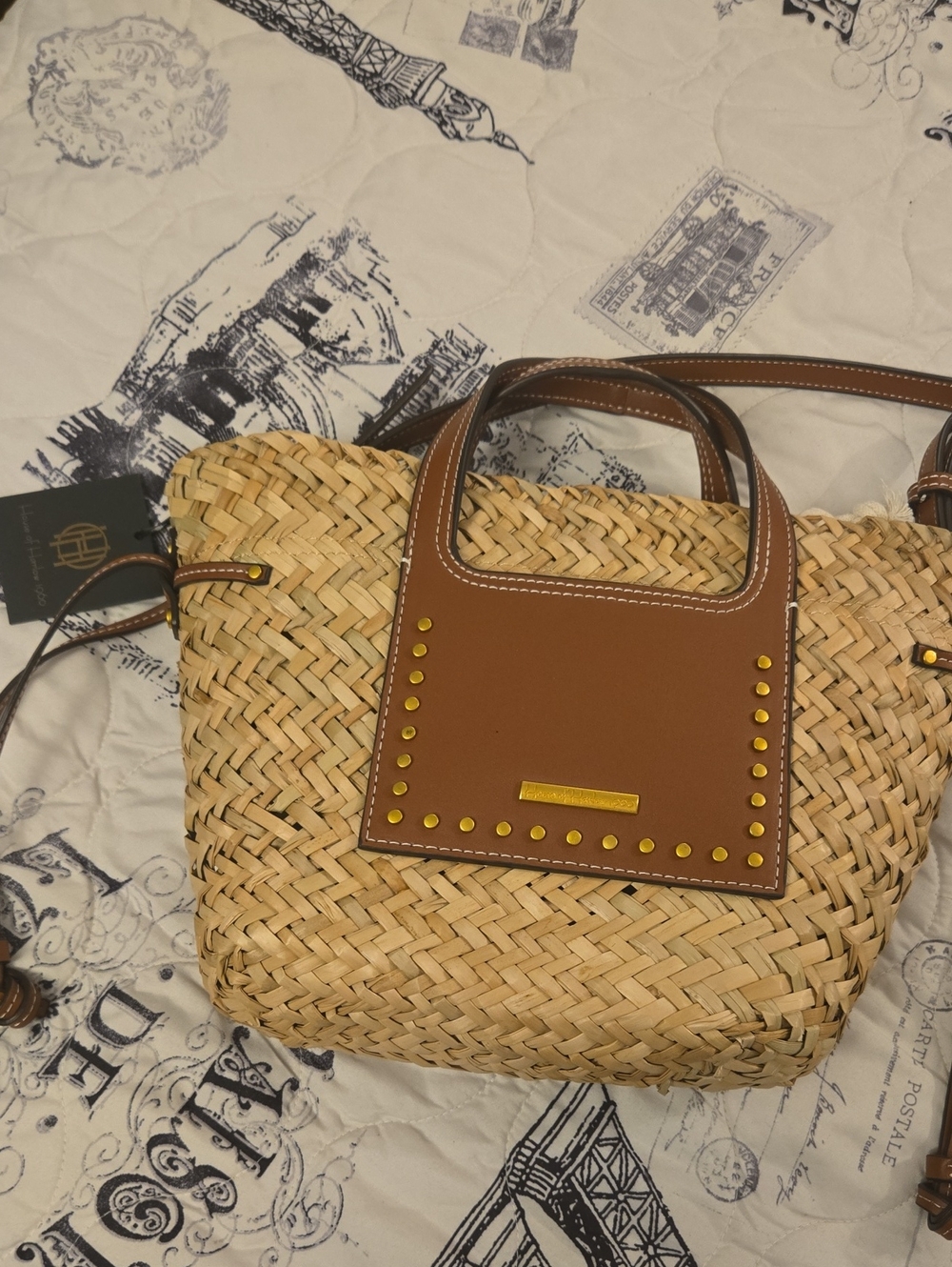 NWT House of Harlow 1960 Tan and Brown Woven Straw Medium Tote